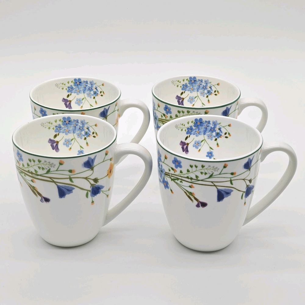 Mikasa Quinn Bone China 12 Oz. Coffee Mugs Floral Set of Four New - Picture 2 of 11